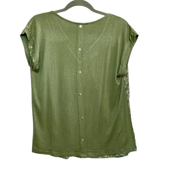 NWT Papermoon Stitch Fix Green Floral Button Back Mixed Fabric Silky Blouse Sz S - Picture 4 of 14